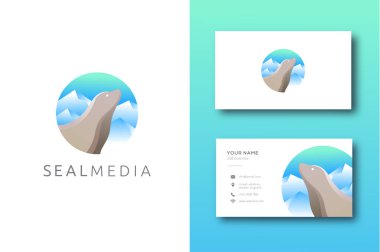 Modern deniz foku, kürk foku logo ikonu vektör çizimi ve kartvizit şablonu