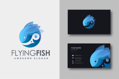 Modern geometrik uçan balık logosu vektörü ve kartvizit şablonu
