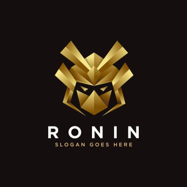 Modern gradyan samuray ronini, Japon savaşçı logo ikonu vektörü koyu arkaplan üzerinde şablon