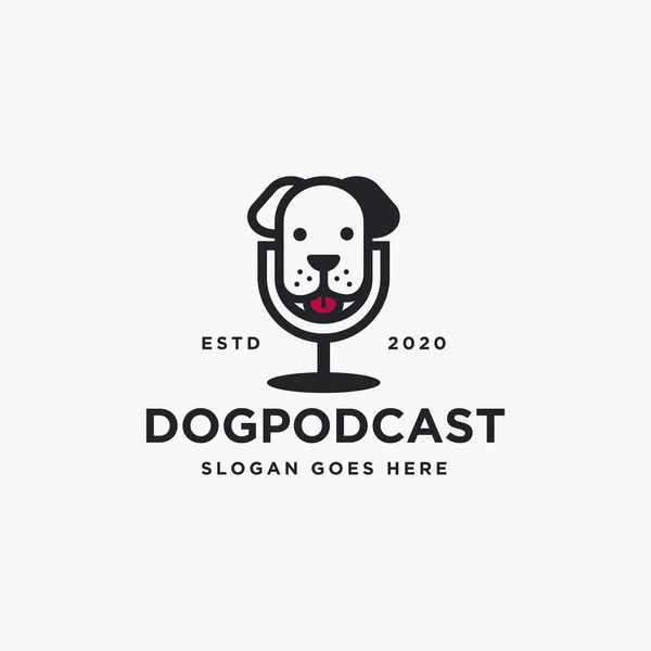 Beyaz arkaplanda soyut eğlenceli mikrofon evcil köpek podcast logo vektör çizimi