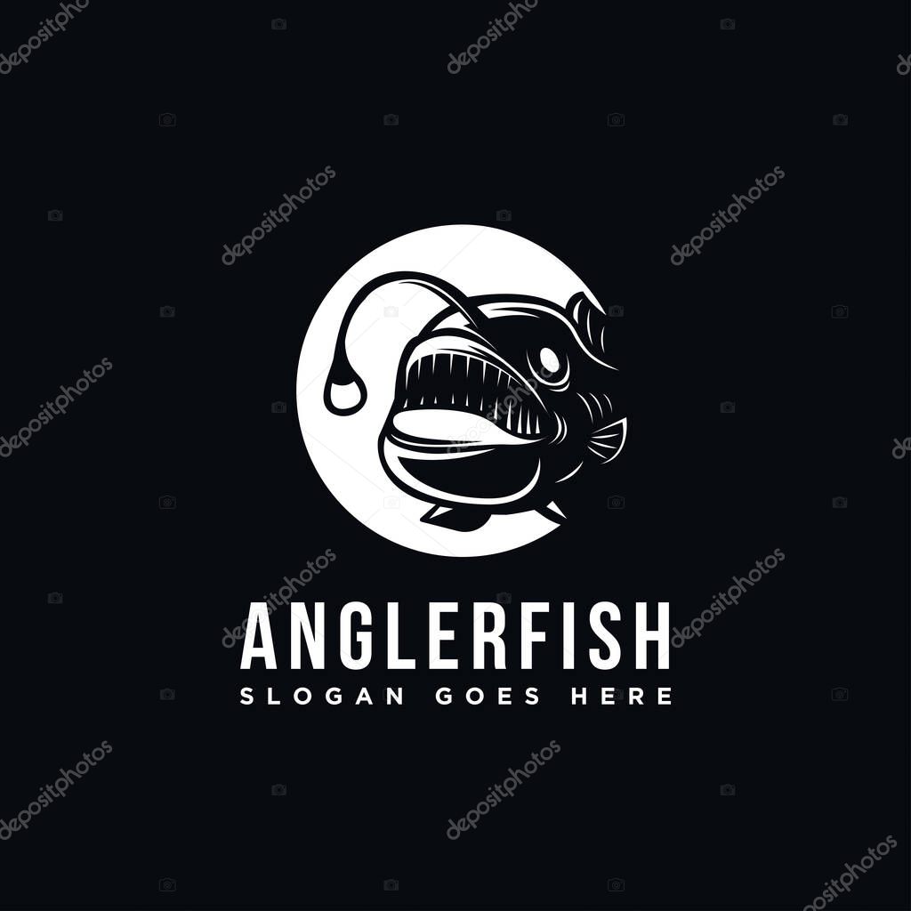 Angler fish logo icon illustration template on black background