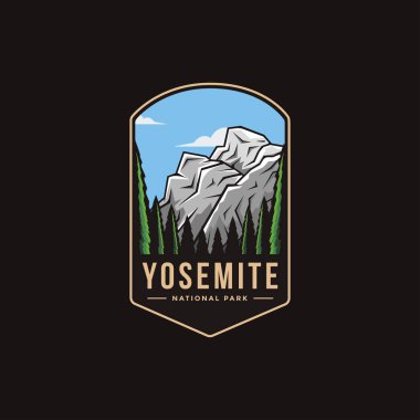 Yosemite Ulusal Parkı 'nın koyu arkaplan üzerindeki amblem amblem amblemi çizimi