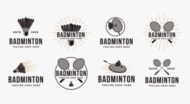 Mekik siki ve raket ikonu vektörlü klasik badminton logosu