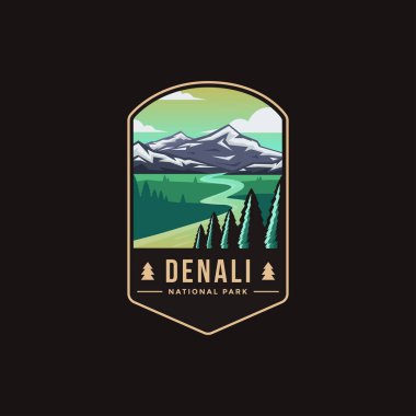 Koyu arkaplanda Denali Ulusal Parkı amblem amblemi çizimi