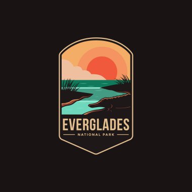 Karanlık arka planda Everglades Ulusal Parkı amblem amblem amblemi çizimi