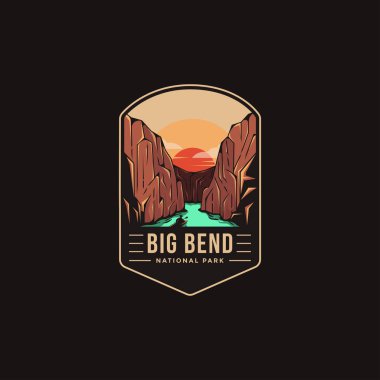 Arkaplanda Big Bend Ulusal Parkı amblem amblem amblemi çizimi