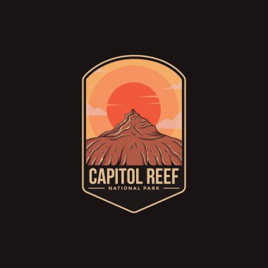 Capitol Resifi Ulusal Parkı amblem amblem amblemi çizimi koyu arkaplan üzerinde