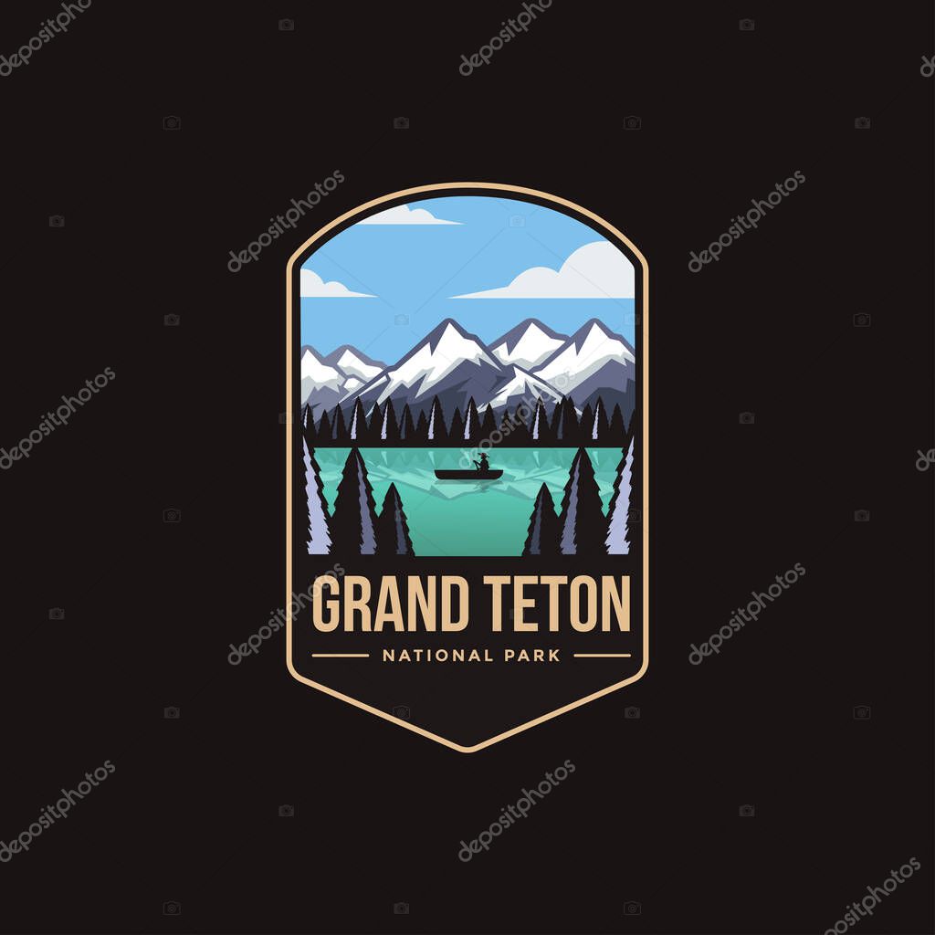 Emblem patch logo illustration of Grand Teton National Park on dark background