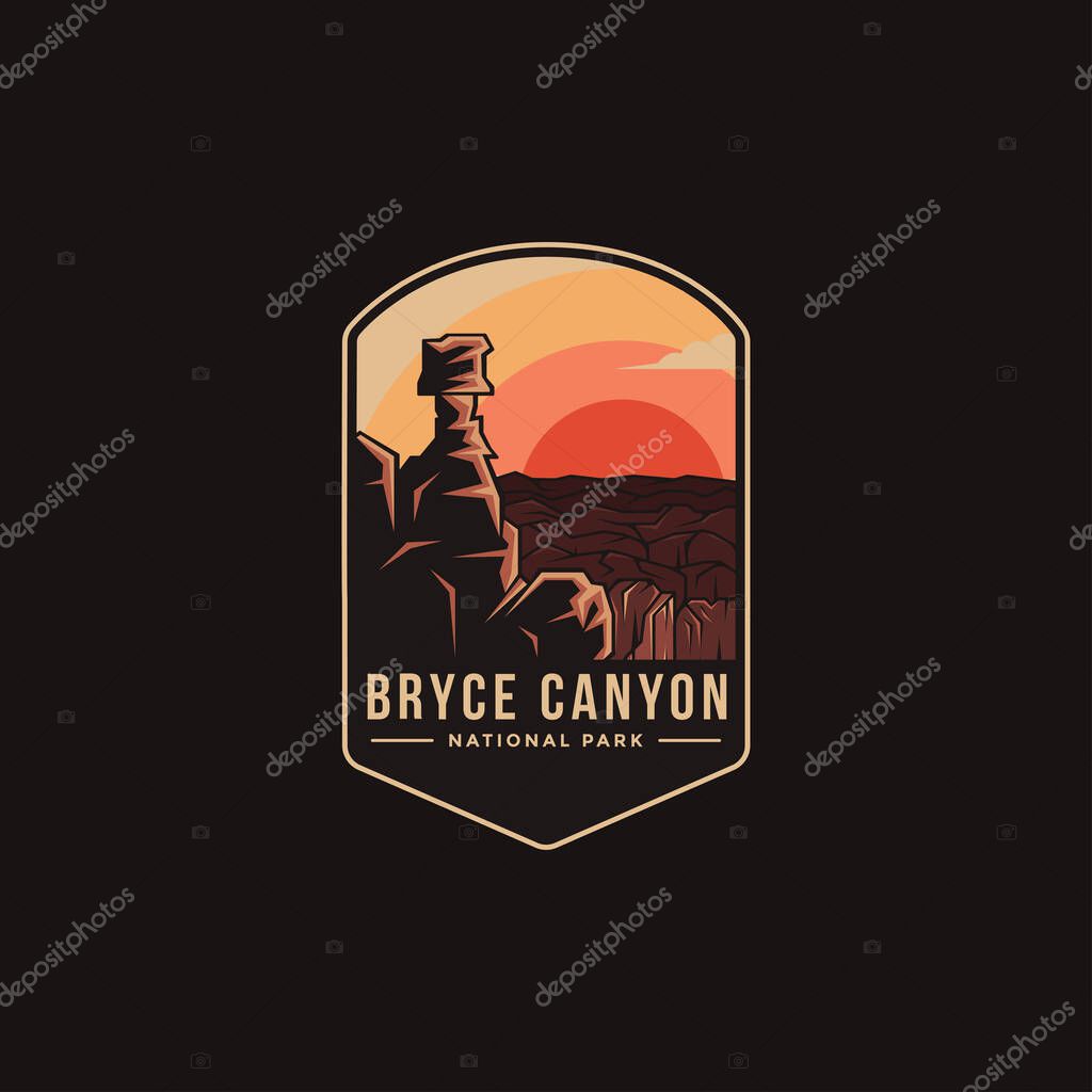 Emblem patch logo illustration of Bryce Canyon National Park on dark background