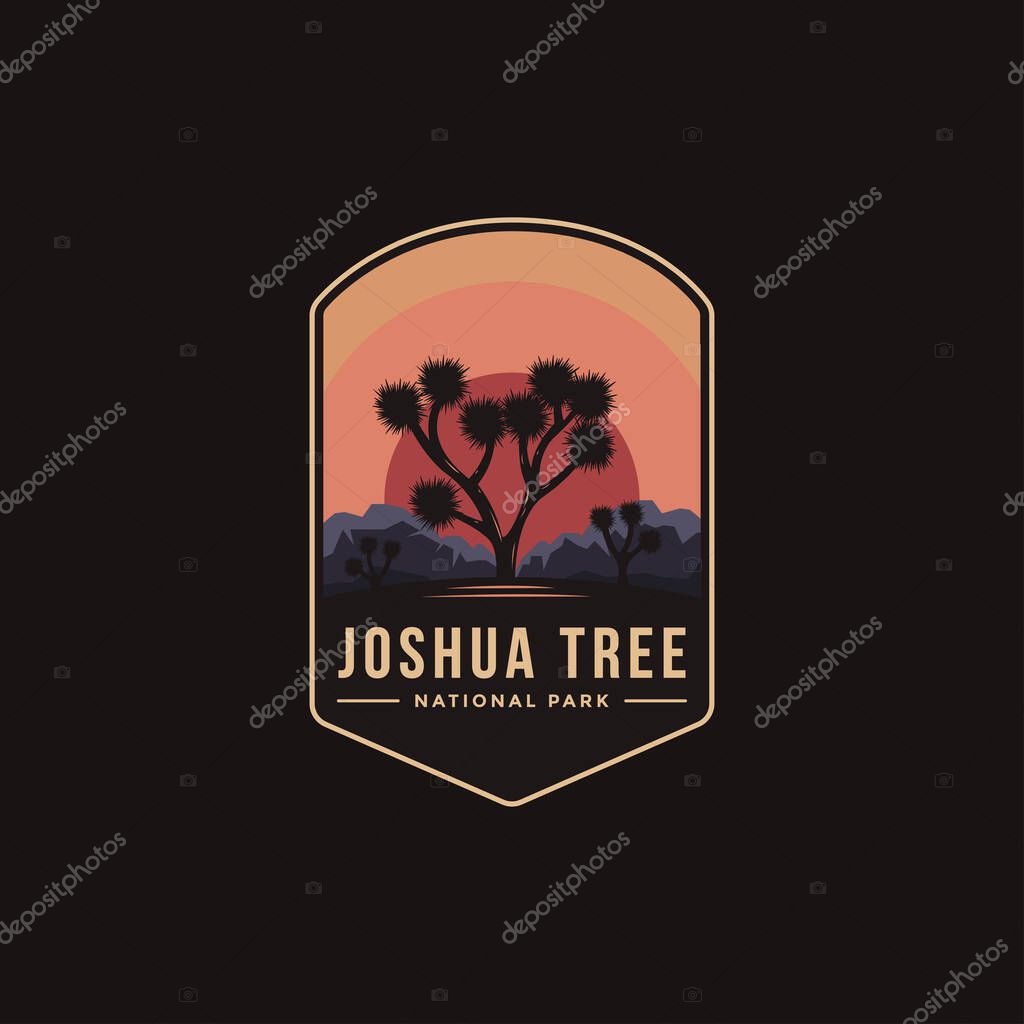 Emblem patch logo illustration of Joshua Tree National Park on dark background