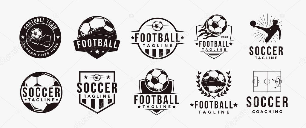 Set of Vintage Football soccer sport team club league logo with soccer football equipment vector on white background