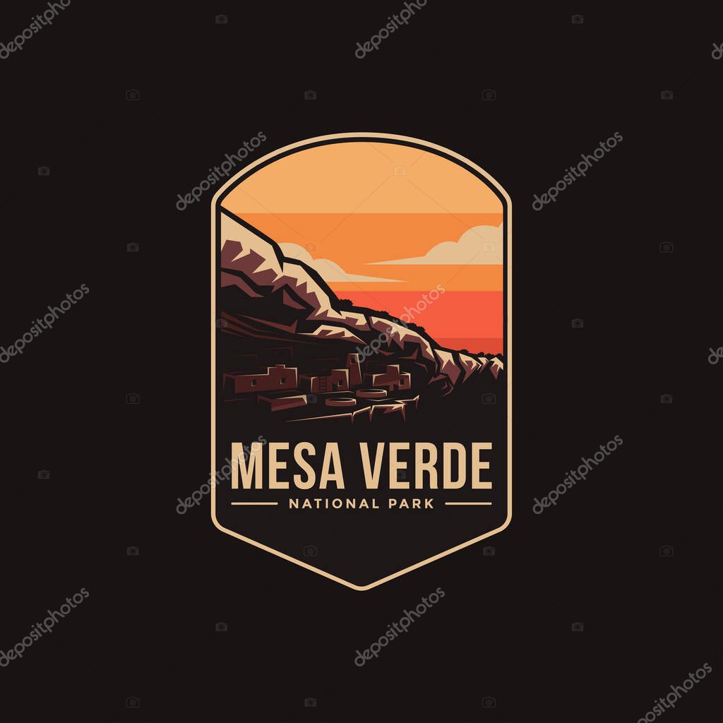 Emblem patch logo illustration of Mesa Verde National Park on dark background