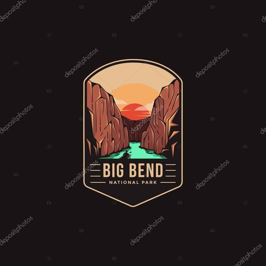 Emblem patch logo illustration of Big Bend National Park on dark background