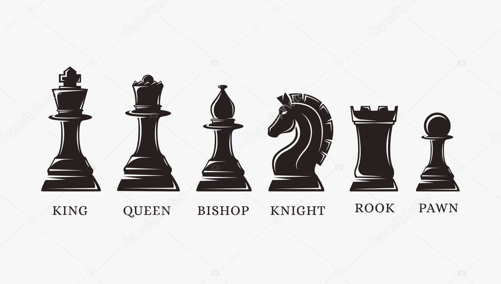 Set of silhouettes chess piece vector icons on white background