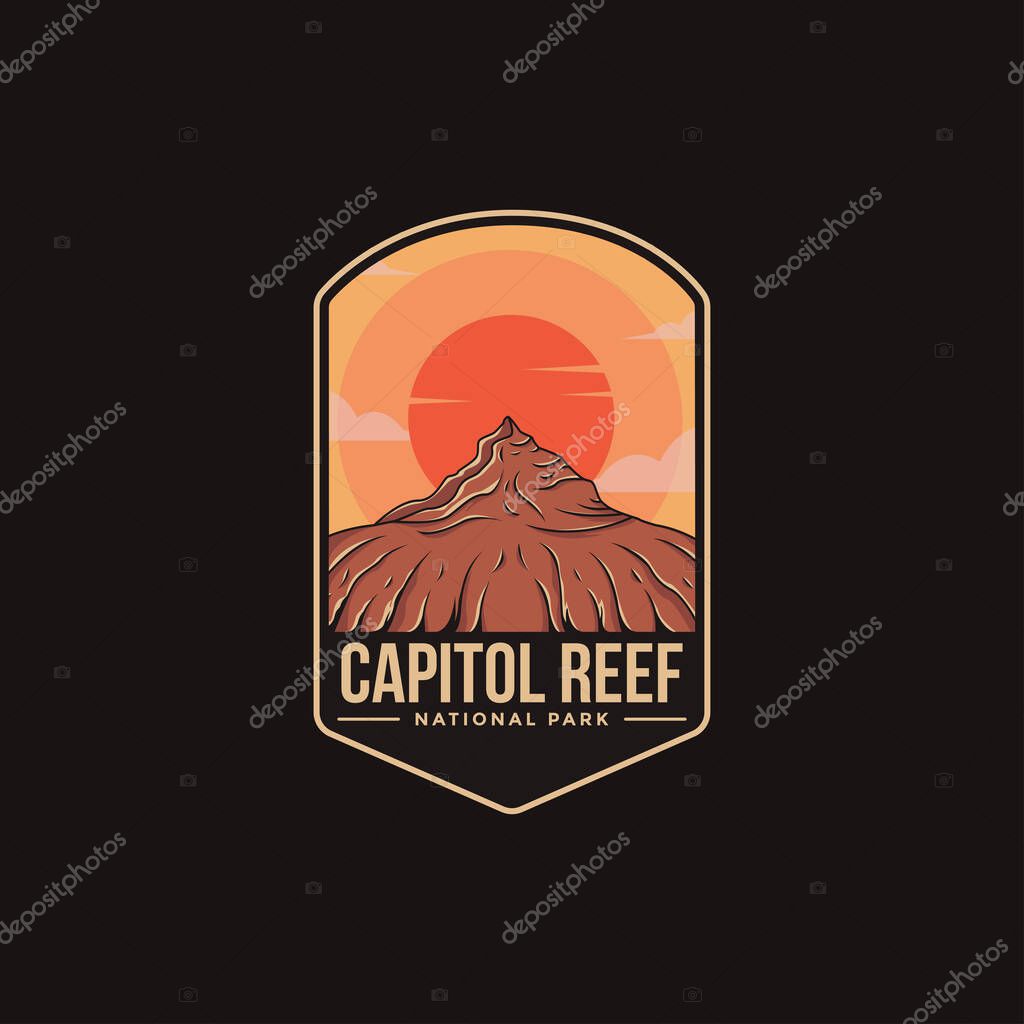 Emblem patch logo illustration of Capitol Reef National Park on dark background