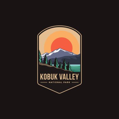 Koyu arkaplanda Kobuk Vadisi Ulusal Parkı amblem amblem amblemi çizimi