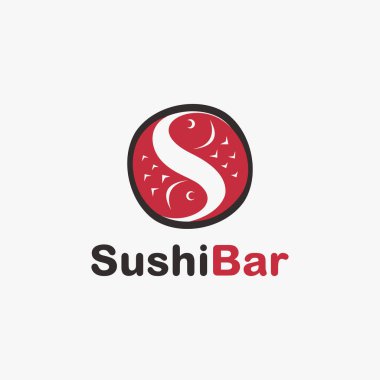 Beyaz arkaplanda sushi logo ikonu vektör şablonu için S harfi soyut balık