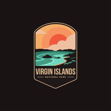 Virgin Adaları Ulusal Parkı 'nın koyu arkaplan üzerindeki amblem amblem amblemi çizimi