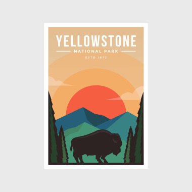 Yellowstone Ulusal Parkı modern poster illüstrasyonu