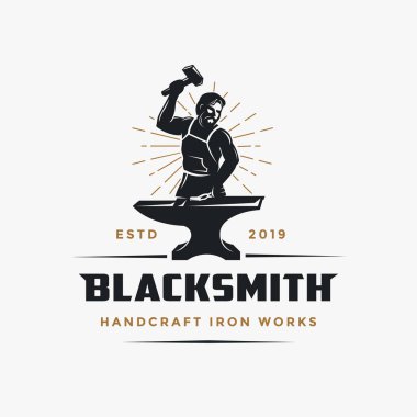 Vintage hipster retro man blacksmith logo icon vector illustration on white background clipart