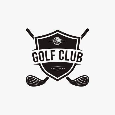 Klasik rozet amblemi Golf Kulübü, golf turnuvası logo vektör simgesi beyaz arka planda