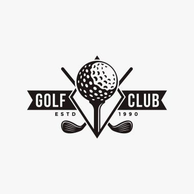 Klasik rozet amblemi Golf Kulübü, golf turnuvası logo vektör simgesi beyaz arka planda