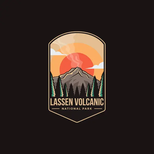 Logotipo Emblema Ilustração Parque Nacional Vulcânico Lassen Sobre Fundo Escuro Gráficos De Vetores