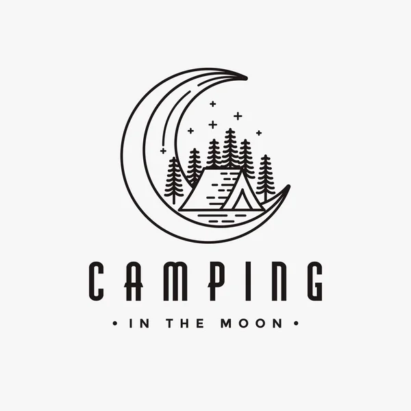Vintage Lineart Camping Szabadtéri Kaland Logó Kemping Hold Logó Ikon Jogdíjmentes Stock Illusztrációk