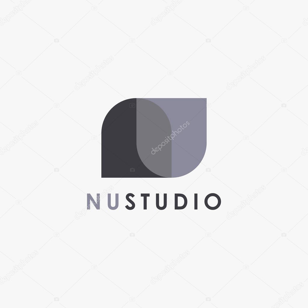 Abstract Letter N and U, NU, UN monogram logo vector icon on white background