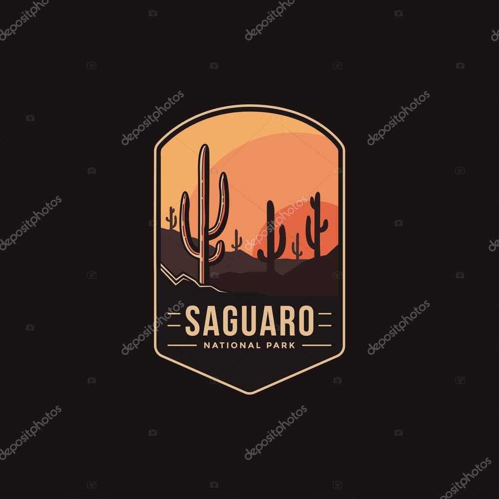 Emblem patch logo illustration of Saguaro National Park on dark background