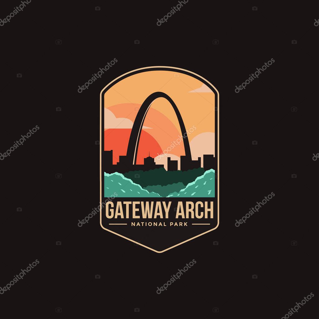 Emblem patch logo illustration of Gateway Arch National Park on dark background