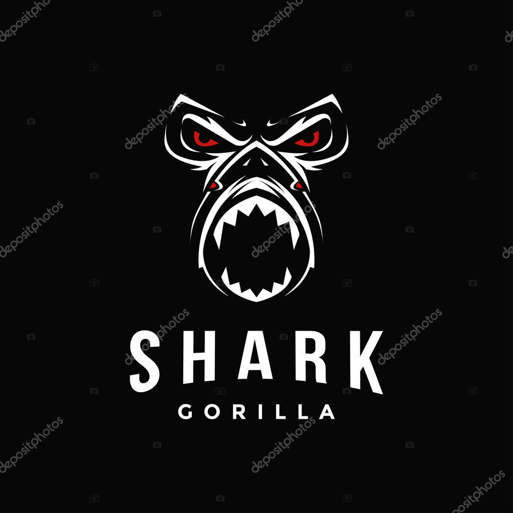 Aggresive powerful gorilla and shark logo icon vector template on black background