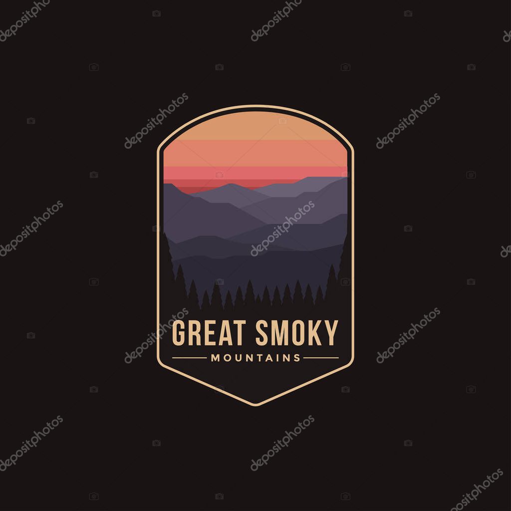 Emblem patch logo illustration of Great Smoky Mountains National Park design on dark background
