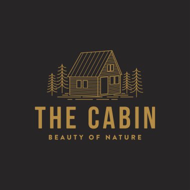 Çizgi sanatı küçük ev, kulübe, kulübe, kabin logosu ikonu vektörü beyaz arkaplan