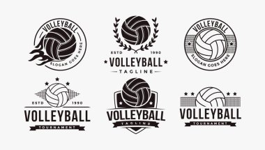 Set of vintage badge emblem Volley club logo, Volley tournament vector icon on white background clipart