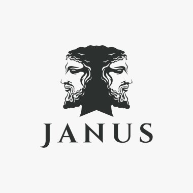 Beyaz arka planda antik Yunan Janus Tanrı logo vektörü