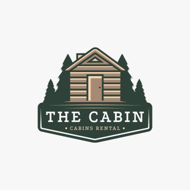 Vintage Earthy Minik ev, kulübe, kulübe, beyaz arka planda kabin logosu vektörü