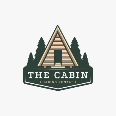Vintage Earthy Minik ev, kulübe, kulübe, beyaz arka planda kabin logosu vektörü