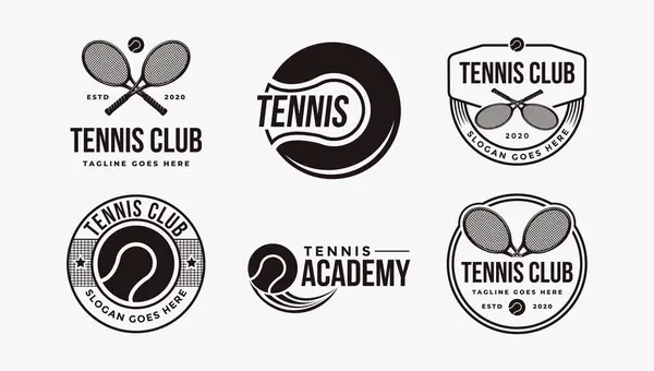 Klasik rozet amblemi. Tenis kulübü logosu. Beyaz arka planda tenis turnuvası ikonu.