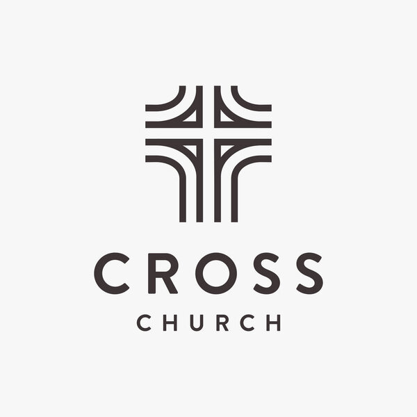 Cross church logo vector icon with line art style on white background