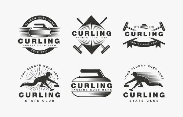 Set Embleem Badge Seal Curling Logo Sport Vector Ontwerp Witte — Stockvector