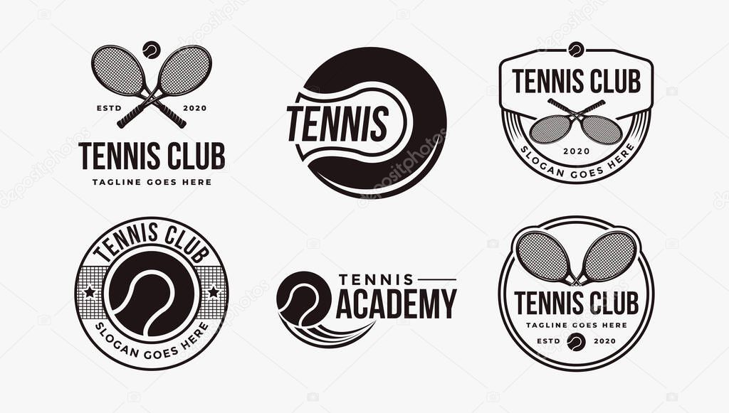 Set of vintage badge emblem Tennis club logo, Tennis tournament vector icon on white background