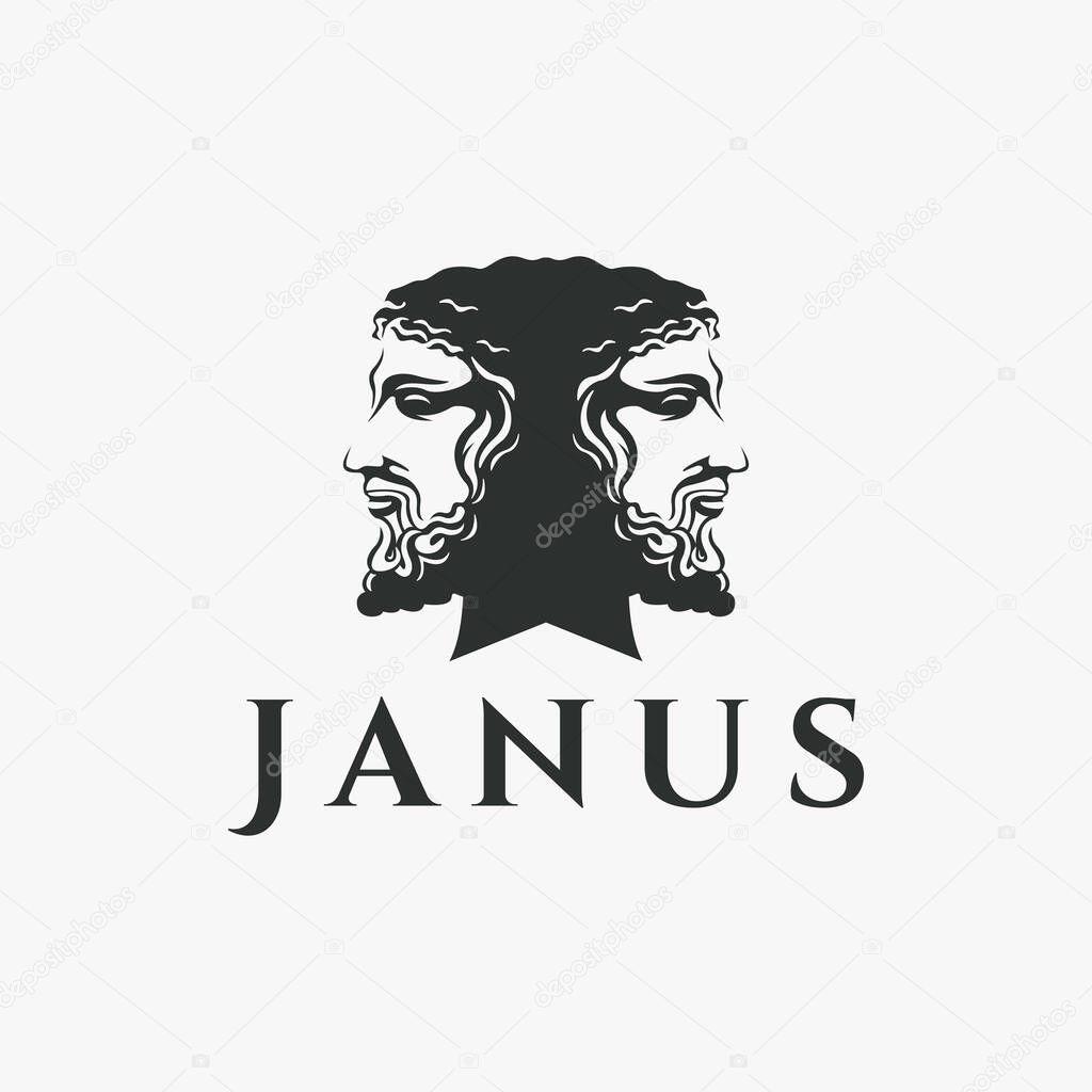 Ancient vintage Greek Janus God logo vector on white background