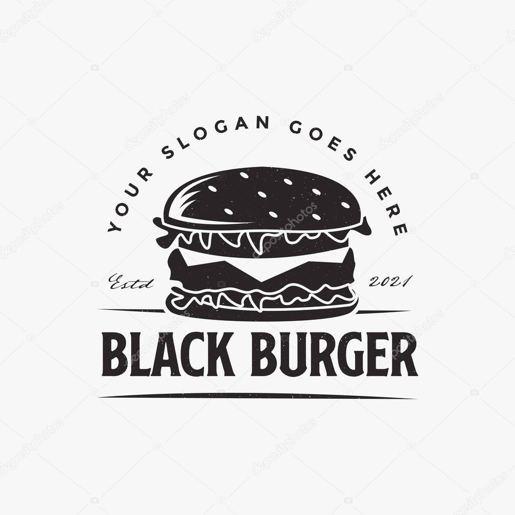 Vintage retro hipster black hamburger burger logo vector template on white background