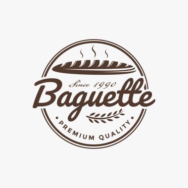 Beyaz arka planda klasik Baguette logo vektör tasarımı amblemi