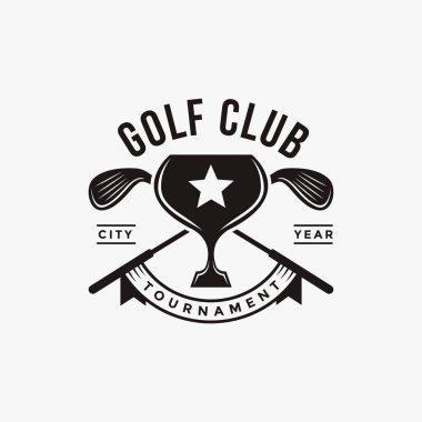 Klasik rozet amblemi Golf Kulübü, golf turnuvası logo vektör simgesi beyaz arka planda