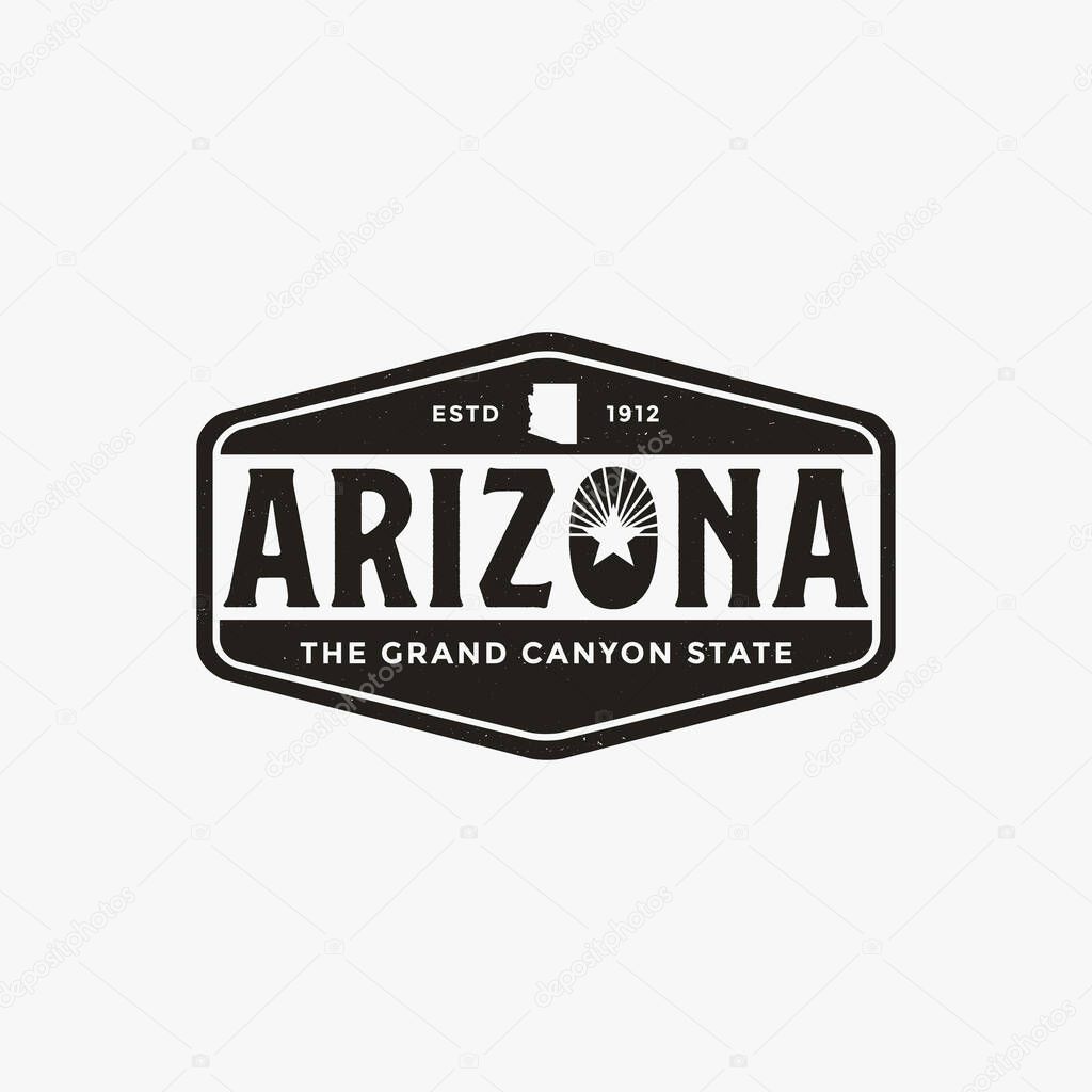 Vintage retro Arizona sign logo vector with Arizona map on white background