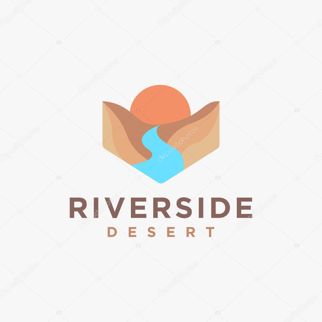 Abstract riverside desert logo vector icon on white background