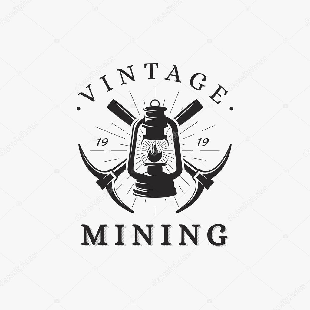 Vintage classic mining logo illustration on white background