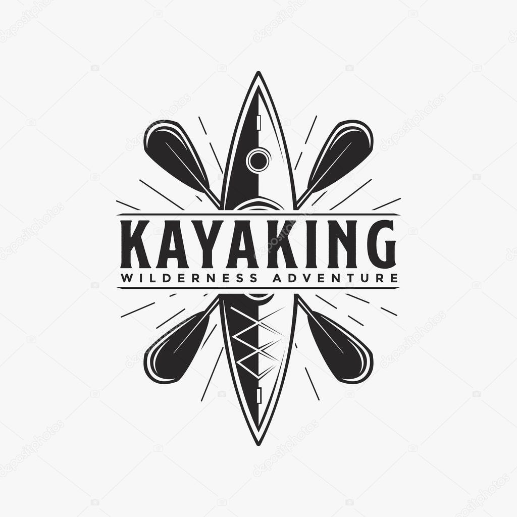 Outdoor adventure kayaking logo vector logo on white background